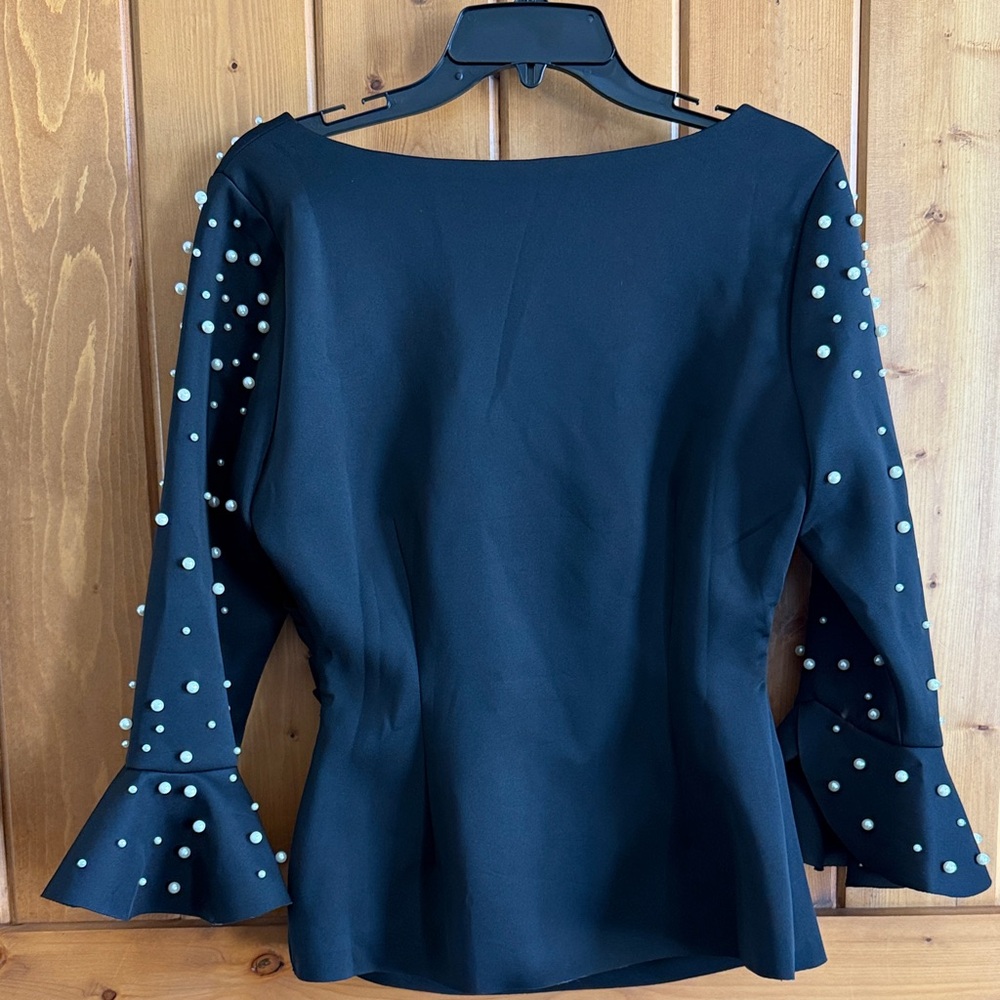 Boston Proper Elegant Black Pearl Embellished Bodice medium Top Blouse - Picture 9 of 12